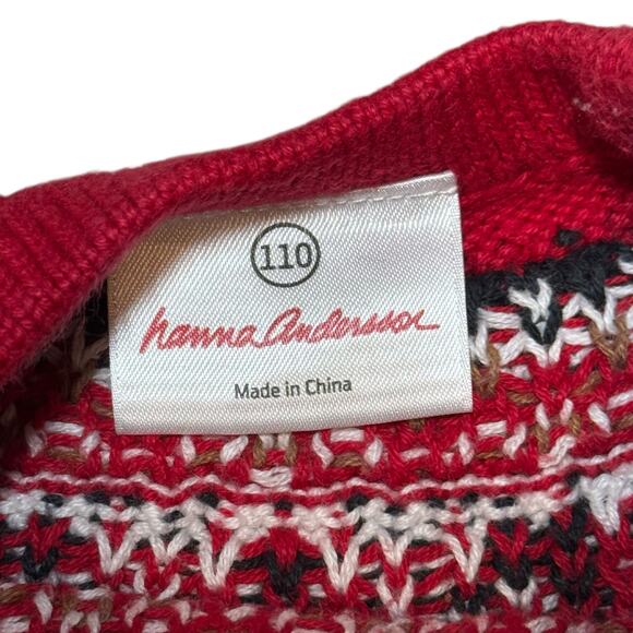 Hanna Andersson Girls Red Nordic Sweater Dress Size 5 Long Sleeve Holiday Winter - Picture 7 of 9